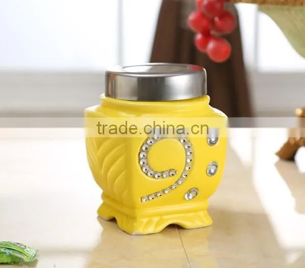 Ceramic Canister Set With Stainless Metal Frame photo-2