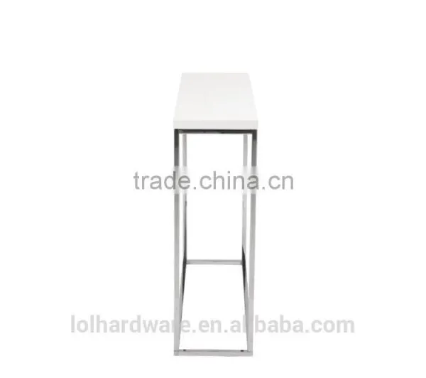 Euro Style Stainless Steel Base Console Table, White Lacquer Top photo-3