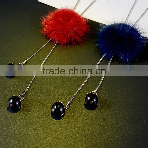 Hot New Korea Pompon Necklace Mink Fur Ball Long Sweater Necklace for Antumn Winter photo-6