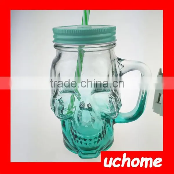 UCHOME Skulls Shape Glass Mason Beverage Jar With Handle And Cover photo-2