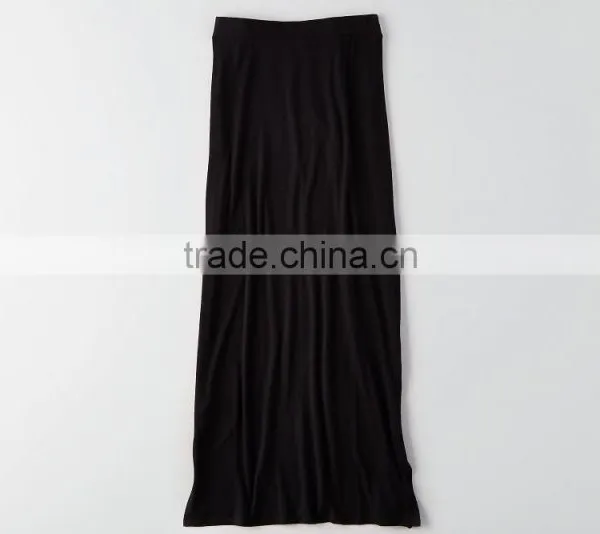 Latest Skirt Design Pictures Women Fashion Plain Dyed Cotton Solid Black Slit Maxi Skirts Women Long Maxi Skirts photo-2