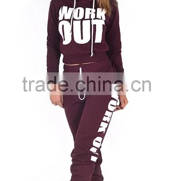 NEW LADIES WORK OUT SLOGAN TRACKSUIT CROP HOODIE JOGGERS SET GYM SUIT photo-4