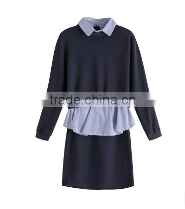 2016 New Style Autumn Shirt Korean Turn Down Collar Long Sleeve Dress Patchwork photo-3