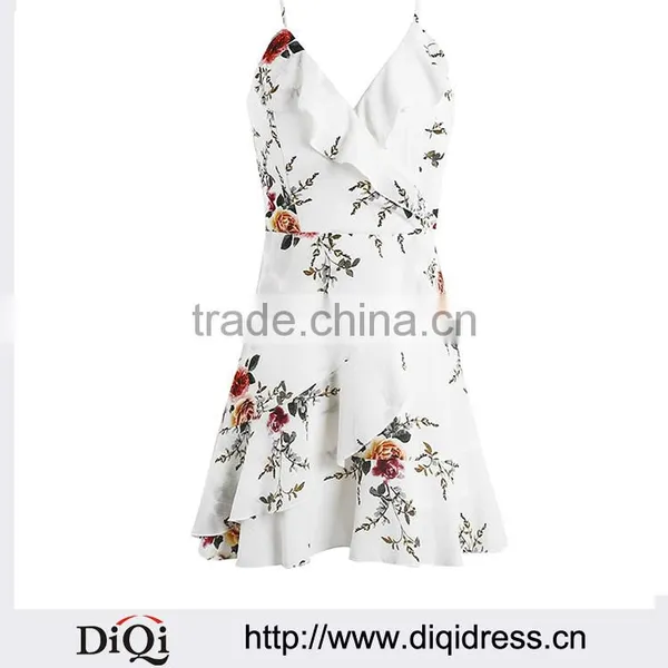 Fashion Deep v Collar Bandage Sexy Sleeveless Lace Silk Plant Short Casual Party Summer Women Dress