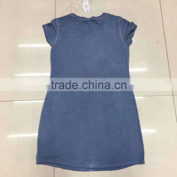 Women Blank Long Washed T-shirt Stock Garment photo-4