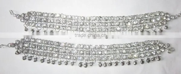 Broad PAYAL Anklets With Bells Pair Silver Tone photo-2