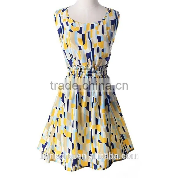 Hot Sell New Korean Style Women Clothing Bohemian Floral Sleeveless Vest Printed Beach Chiffon Dress Bohemian Style Clothing photo-3