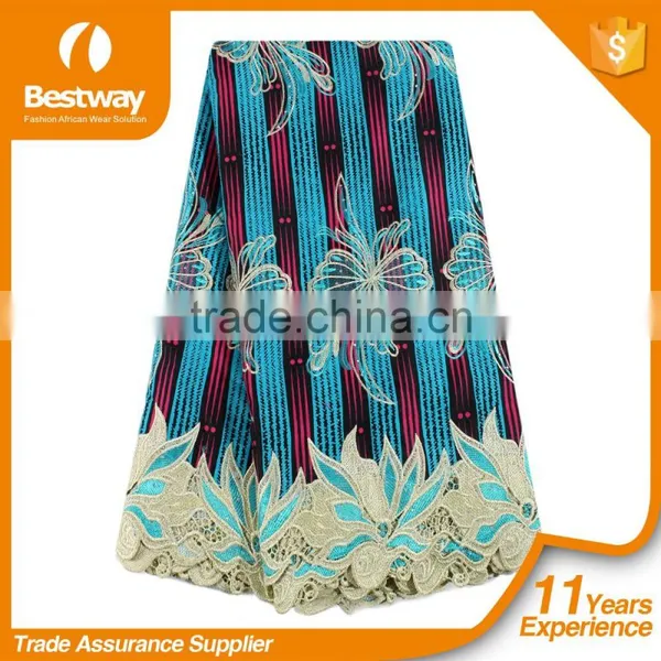 Bestway New Arrivals Veritable Hollandais Wax Mix Lace Fabric Hot Selling Ankara Fabric With Guipure Lace BLW020-5