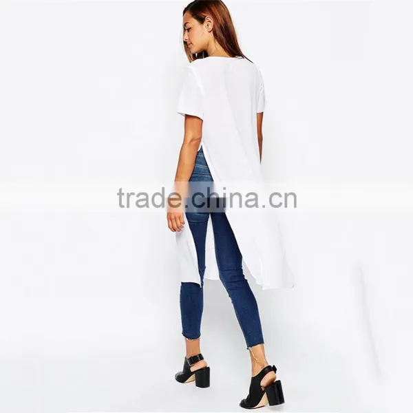 Girls Longline Plain White v Neck 100 Cotton White t Shirt photo-2