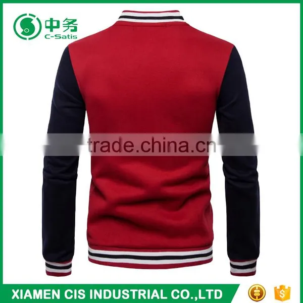 New Design European Style School Red Black Cotton Fleece Varsity Jacket for Men photo-3