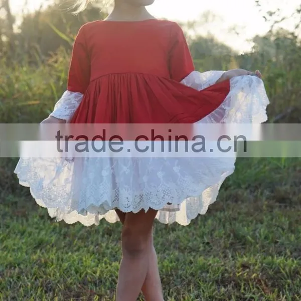 the Latest Style Wholesale Girls Boutique Dresses Red Lace Dress photo-3
