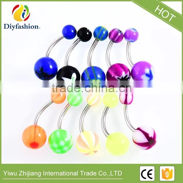 Mixed Colored Silica Gel Round Stainless Steel Navel Ring photo-3