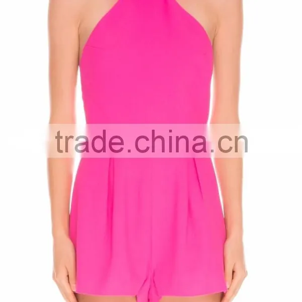 Neck Design Black Cut Out Bright Hot Pink Chiffon Wholesale Playsuit Women photo-3