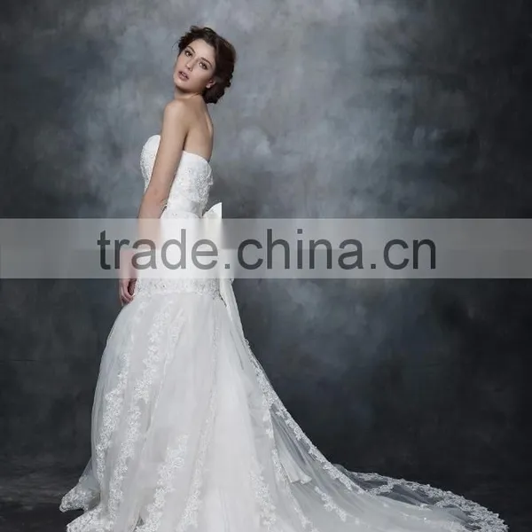 Mermaid Straight Neck With Beaded And Ribbon Sash Wedding Dress AS28602 photo-2