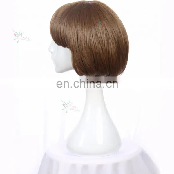 Styler Brand 10 Inch Straight Flat Bang Short Bob Hair Cosplay Wigs Brown Color photo-3