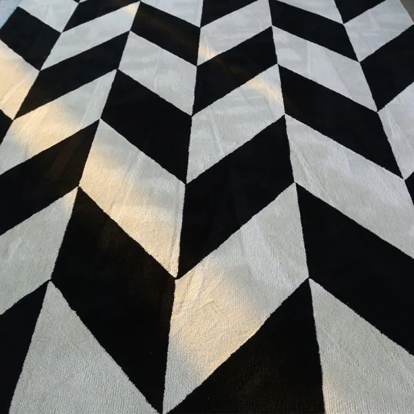 Black And White Color Chevron Pattern Carpet Stereoscopic Area Rugs For Living Room photo-3