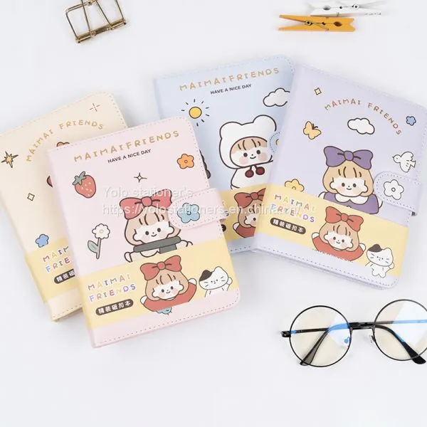 Korean Version of Cute Ins Style Cartoon PU Leather A5 Magnetic Buckle Notebook Color Inside Hardcover Manual Notebook photo-3