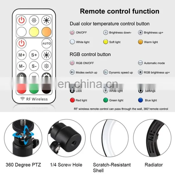 2020 10 Inch 26cm Portable Led Selfie Ring Light Photographic Colorful RGB Ring Light With Tripod Stand photo-6
