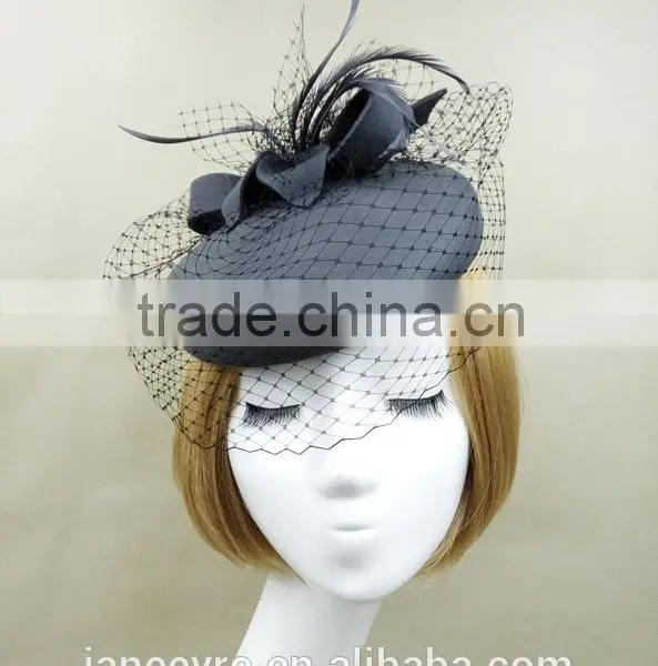 Fashionable Style Wool Felt Pillbox Hat With Veil,Party Mini Wool Hat photo-2