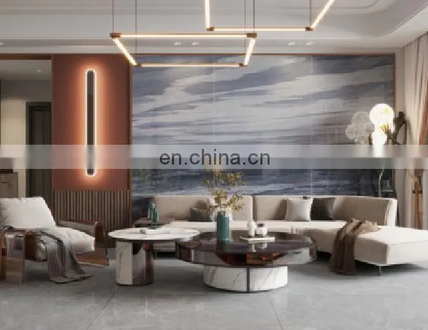 Large Grading Bathroom Blue Ceramic Thin Marble Slab Floor Stone Vitrified Tiles Slabs photo-2