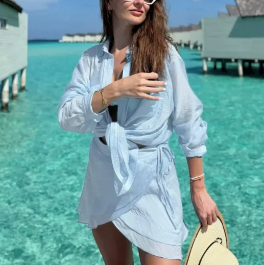 New Beach Sun Protection Shirt, Beach Leisure Vacation Skirt, Swimsuit Cover, Shirt Set photo-5