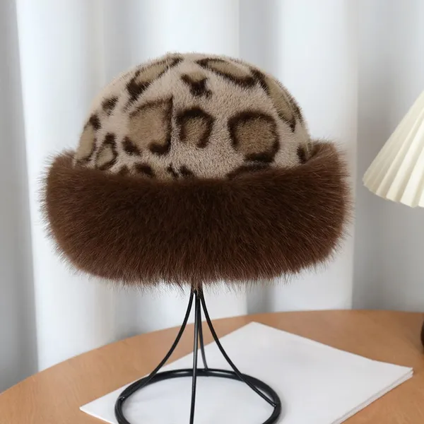 Women's New Plush Leopard Mongolian Hats Northeast Princess Ear Protection Fur Warm Beanie Hats
