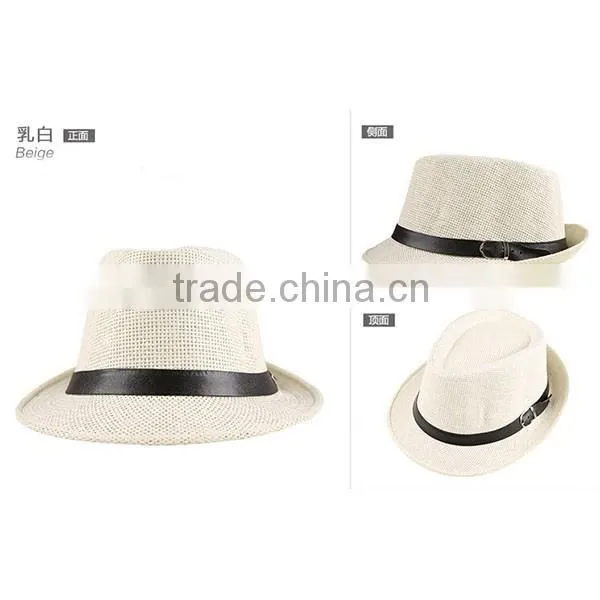 2015 Hot Sell Blank Boys Summer Straw Hat Fedora Hat Paper Straw Hat Fedora With Button 6colors photo-4