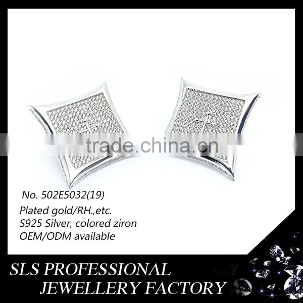 2015 Fashion American 925 Sterling Silver Jewelry Micro Pave cz Cross Inside Stud Earrings photo-2