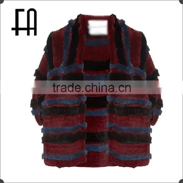 Factory Direct Wholesale Price Lady's Stripe Rabbit Knitted Fur Stole /fur Stole photo-2