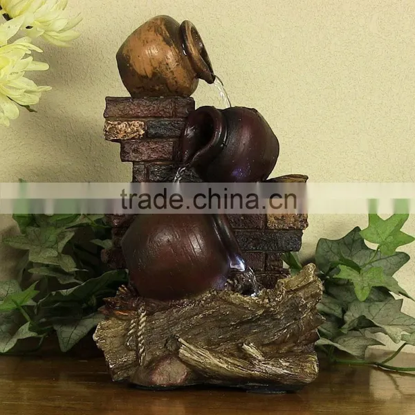 Decorative Indoor Rustic Brick Wall And Jugs Tabletop Water Fountain