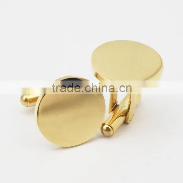 Round Personalized 316L Stainless Steel 18k Gold Plating Plain Custom Engrave Gold Cufflink Blank photo-4