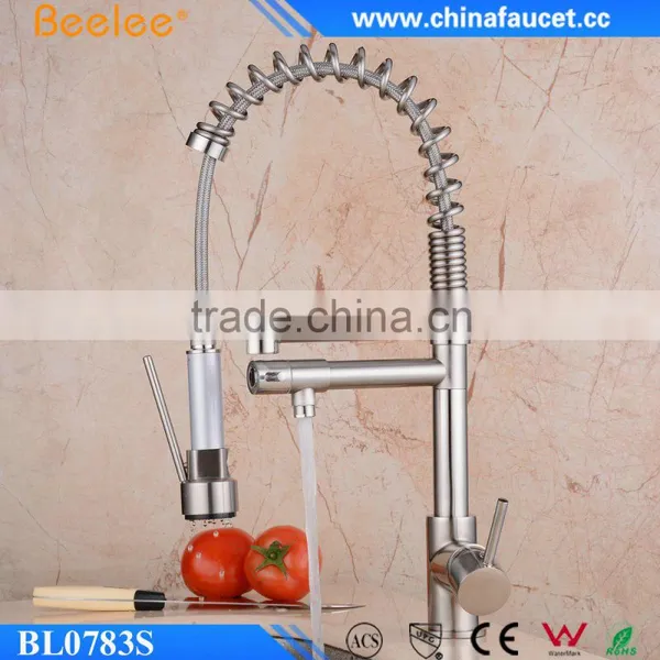 Beelee BL0783SN Single Handle Dual Spout Pull Out Sprayer Brushed Nickel Kitchen Faucet Quality Choice photo-2