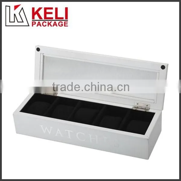 White Wooden Watch Box With Window for Five Watches Use photo-2