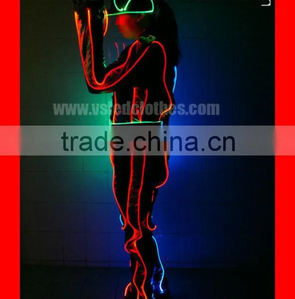 Wireless DMX512 Fiber Optic Tron Dance Costume With Hat, LED Color Change Clothes for Hip Pop Dance photo-2