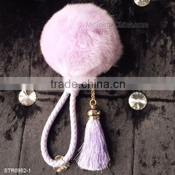 8cm Real Rex Rabbit Fur Ball PomPom Tassel Keychain Decorative Handbag Rings photo-2