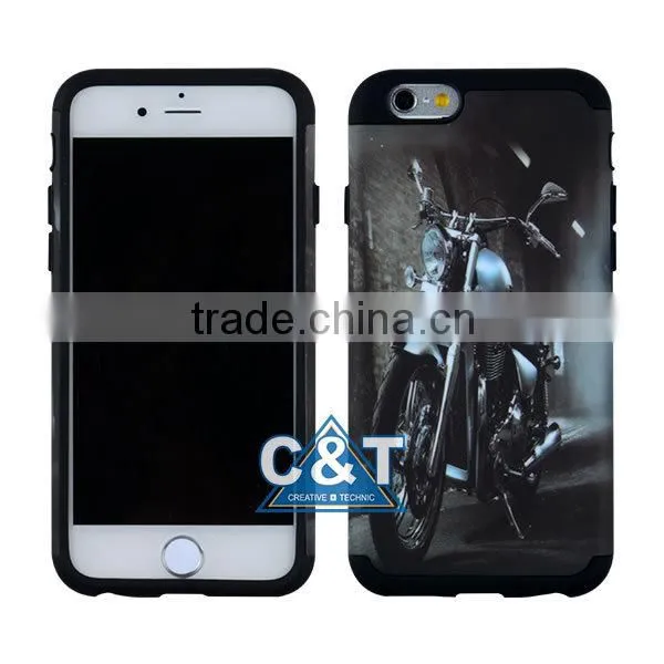 C&T 2in1 Hybrid High Impact Hard Motorcycle Pattern + Black Silicone Case Cover for Apple IPhone 6 photo-2