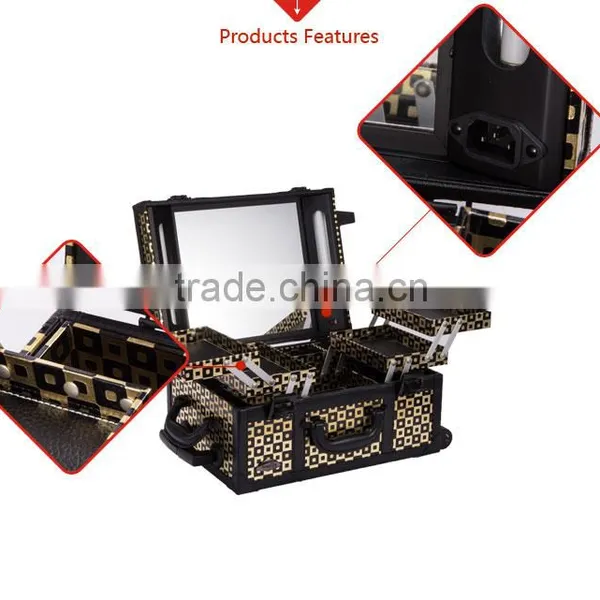 Makeup Case Lights Mirror Professional Makeup Trolley Case Beauty Case With Pattern photo-4