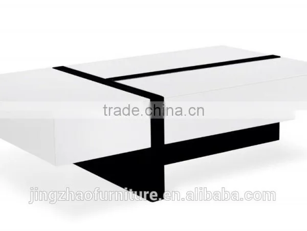 High Gloss Coffee Table With Storage - White Rectangle photo-3