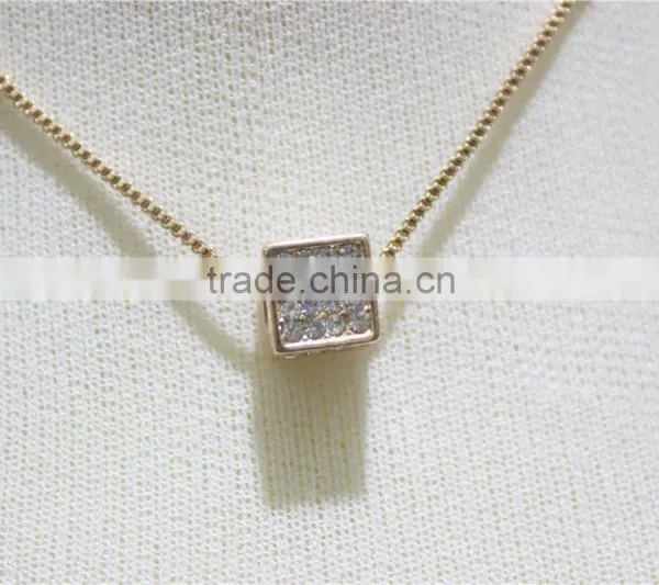 Cheap Corn Chain Necklace Square w/ Clear Diamond Necklace Simple Chain Gold Necklace2016 Fashion Style Wholesale photo-2