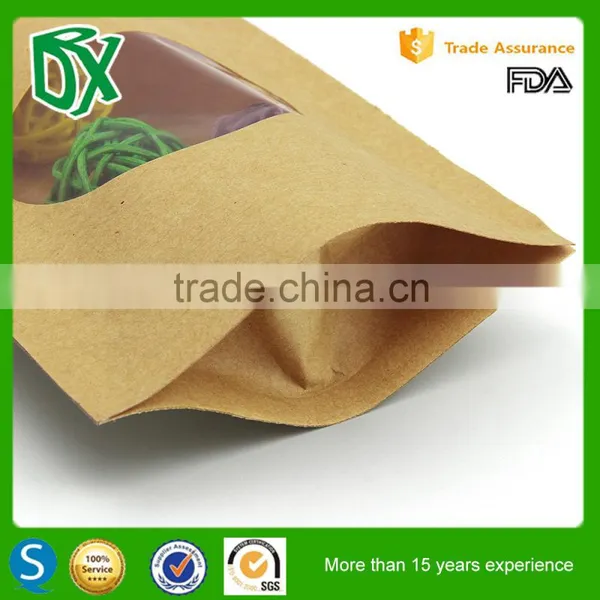 2016 HOT SELL Food Grade Customized Brown Kraft Food Packaging Paper Stand up Pouch Bags With Window and Zipper photo-5