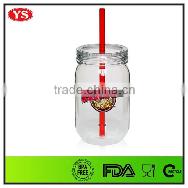 Large Capacity Plastic Mason or Food Jars With Straw and Lid photo-4