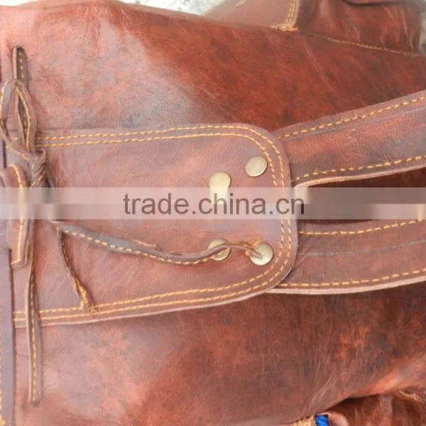 Real Rustic Brown Leather Vintage Travel/picnic/overnight Back Pack Bag photo-6