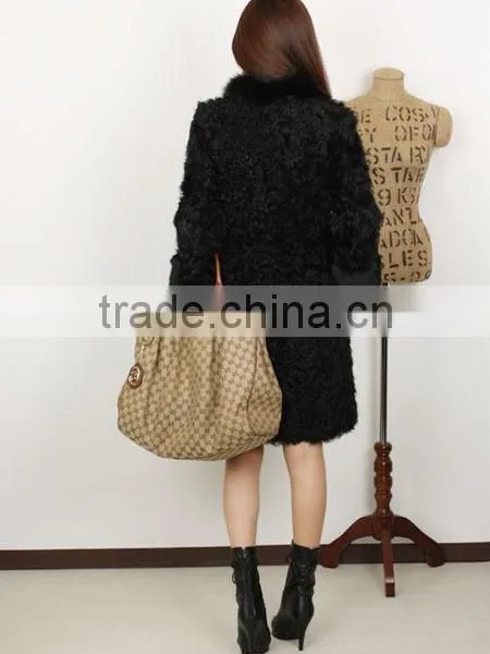 Fashion Lady's Lamb Coat for Women With Fur Trim LC96 photo-3