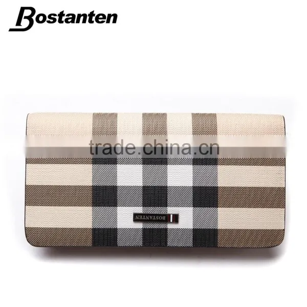 Classic Plaid Leather Wallets Clutch Hand Bag for Men Fashion
