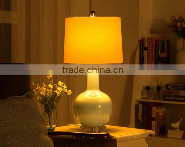 Acrylic Base Ceramic Body With Fabric Round Lampshade Modern Desk Lamp Bedroom Living Room Dining Room Table Lamp photo-2