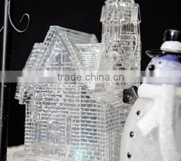 Led Acrylic Christmas Snow Church With Snowman and Tree photo-3