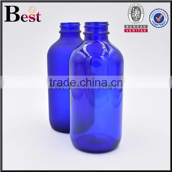8oz Blue Boston Bottle Frosted Blue Color Boston Round Glass Bottle for Cosmetic Oils photo-2