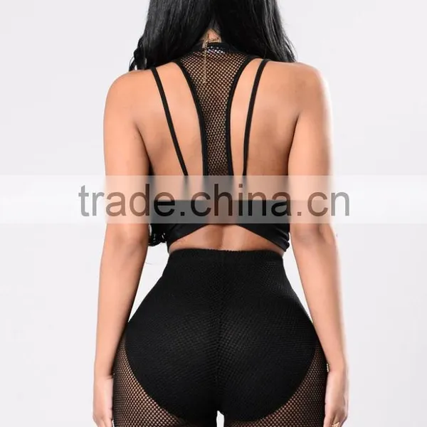 Matching Shirt and Pants Women Front Lining Strappy Back Detail Fishnet Crop Top And Wide Leg Bell Bottom Pants photo-4
