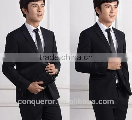Black Wool 'M Line' 2-Button Suit With Flat Front Pants (SHT1047) photo-2