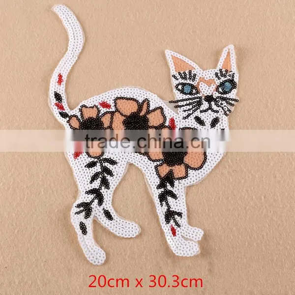 Cat Sequined Badge Rebersible Sequin Designs Embroidery Patch photo-3